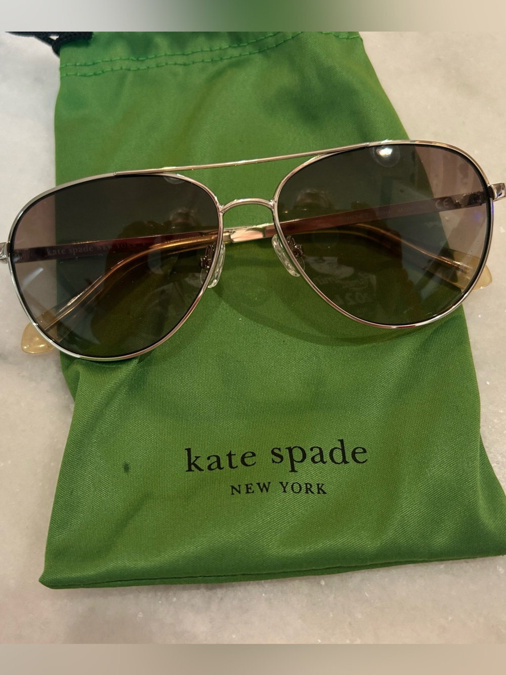 Kate Spade gold aviator sunglasses with brown lenses New